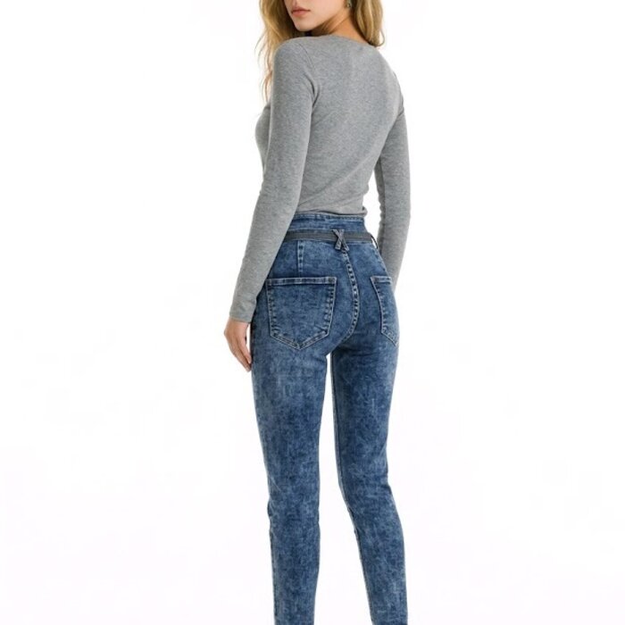 Gioia – Jeans Met Strass Riem En Elastische Taille