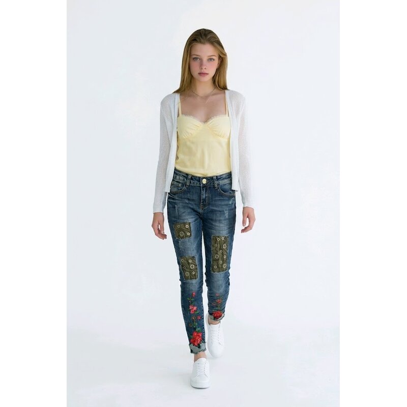 Roxie – Denim Jeans Met Bloemen En Ringdetails