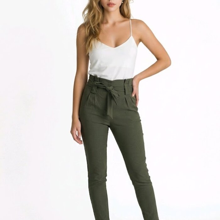 Noëlle – Kaki Tregging Met Strikband En Hoge Taille