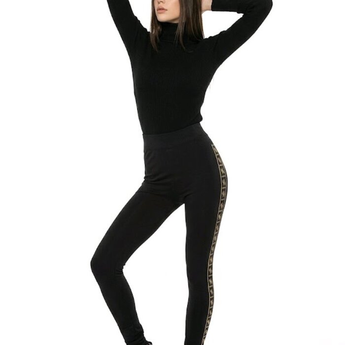Soraya – Zwarte Fluwelen Legging Met Gouden Details