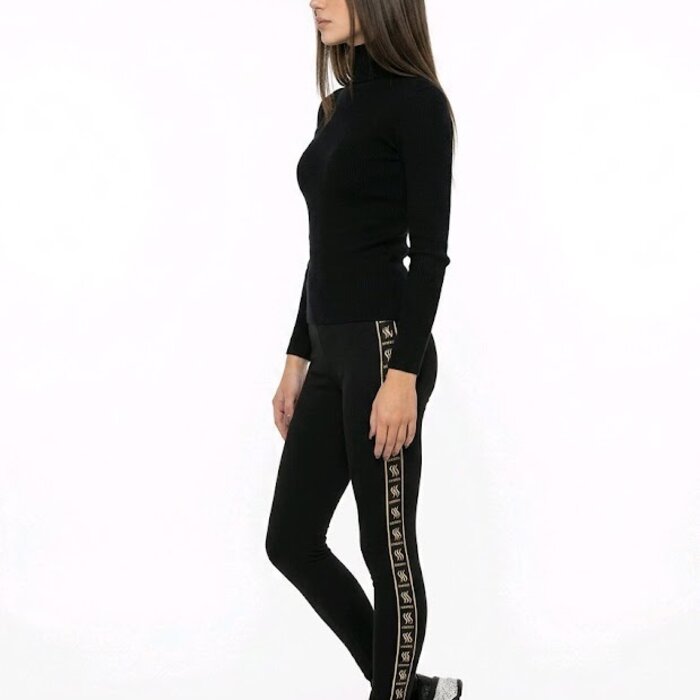 Soraya – Zwarte Fluwelen Legging Met Gouden Details