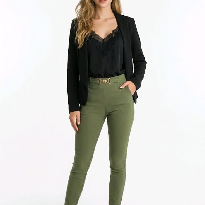 Elara – Stretch Tregging Met Vaste Tailleband En Strass Gesp