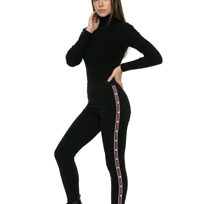 Sanne – Zwarte Hoge Taille tregging Met Sierband En Parels