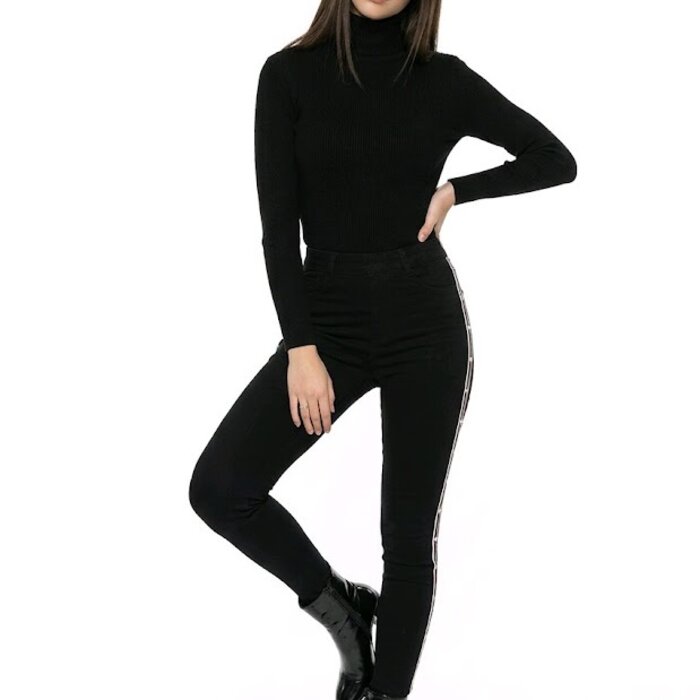 Sanne – Zwarte Hoge Taille tregging Met Sierband En Parels