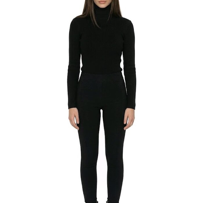 Sanne – Zwarte Hoge Taille tregging Met Sierband En Parels