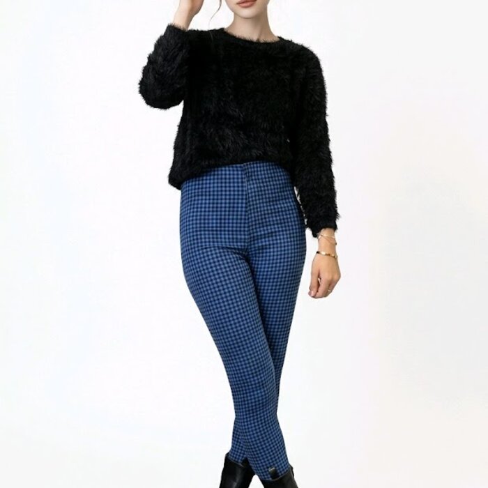 Seraphina – Blauwe Geruite Tregging Met Stretch