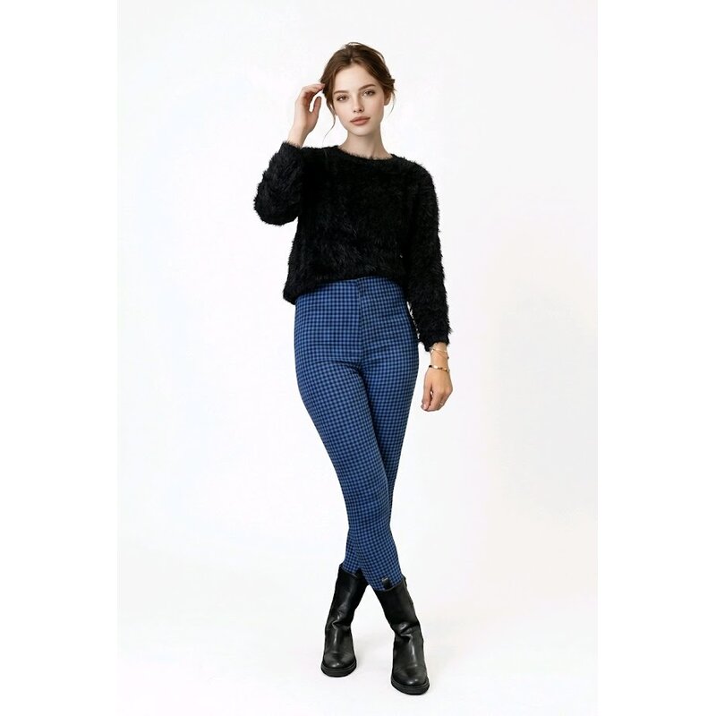 Seraphina – Blauwe Geruite Tregging Met Stretch