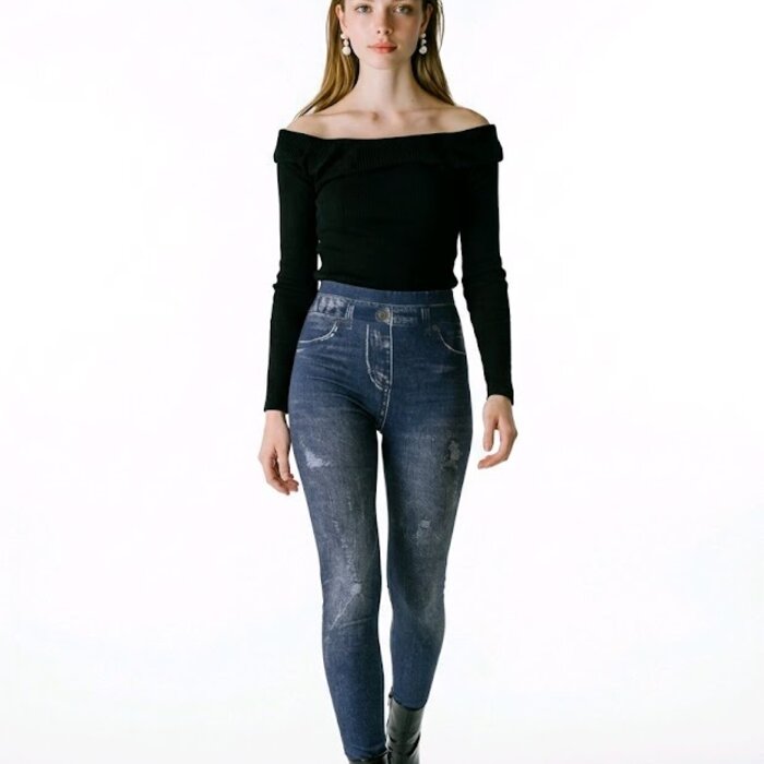 Elena – Gevoerde Denim Look Legging Met Hoge Taille