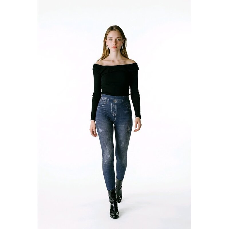 Elena – Gevoerde Denim Look Legging Met Hoge Taille