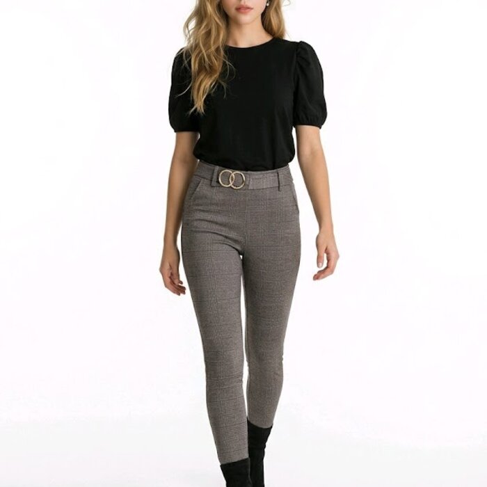 Amara – Elegante Ruit Tregging Met Luxe Goudkleurige Siergesp