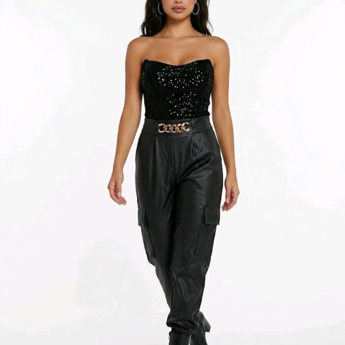 Seven – Zwart Cargo Imitatie Leren Broek