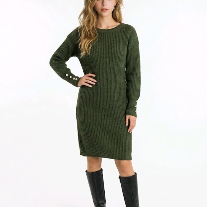 Elowen – Warme Grofgebreide Jurk Met Sierknopen Op De Mouwen