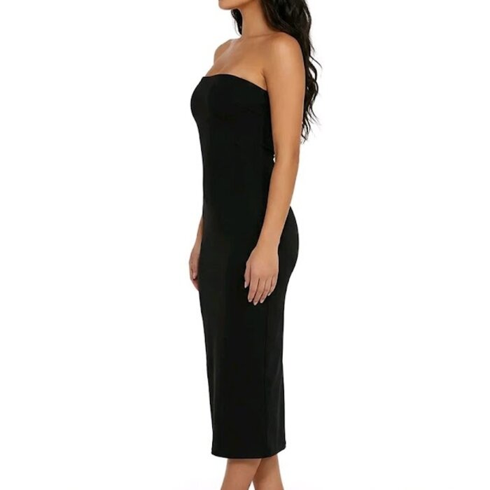 Serena – Lange Strapless Jurk In Rekbaar Imitatie Leer