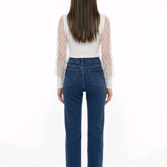 Twee-Tonen Denim Broek - Hoge Taille