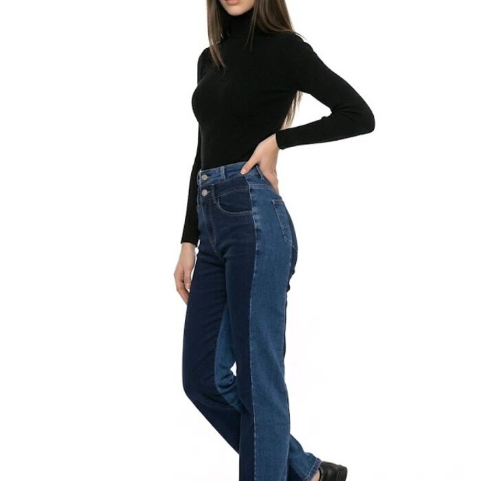 Twee-Tonen Denim Broek - Hoge Taille