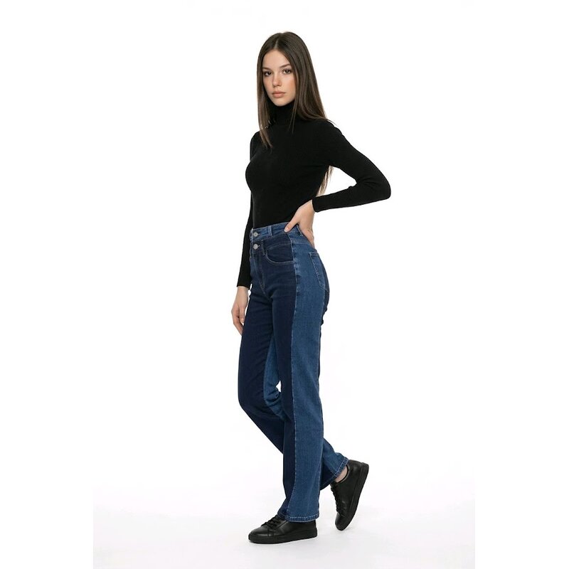 Twee-Tonen Denim Broek - Hoge Taille