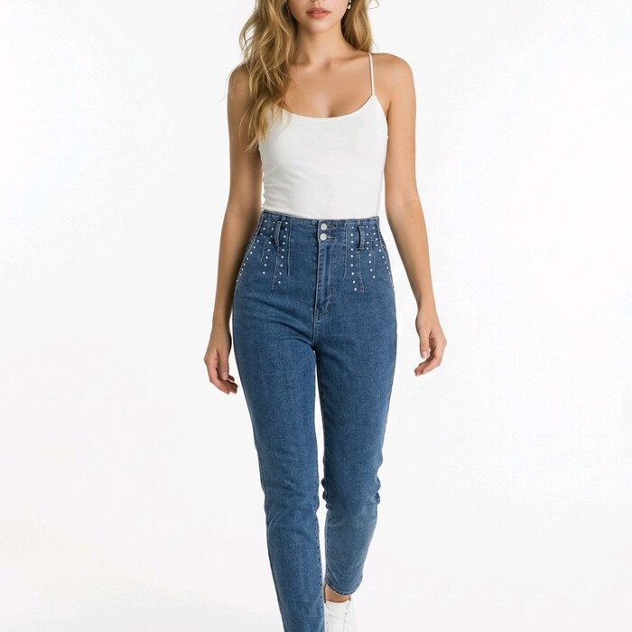 Denim Broek - Studs - Hoge Taille