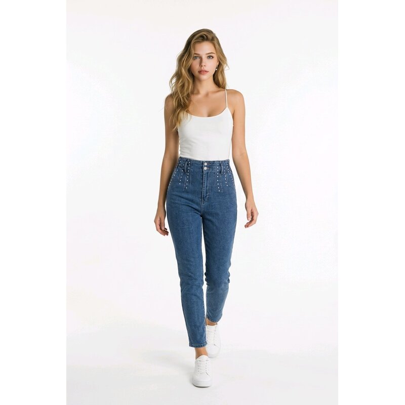 Denim Broek - Studs - Hoge Taille