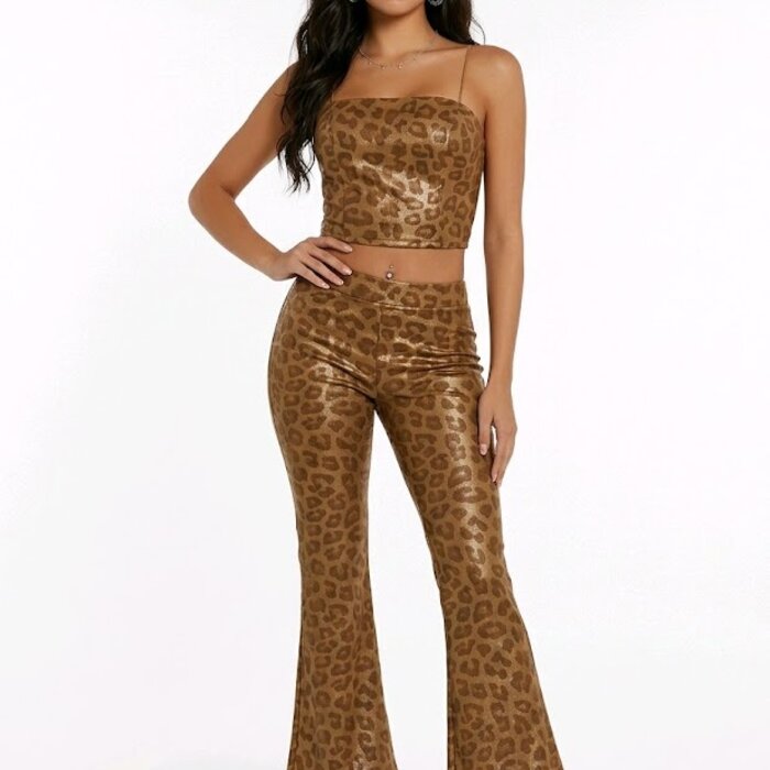 Deza – Tweedelig Set – Flair Broek en Top met Luipaardprint