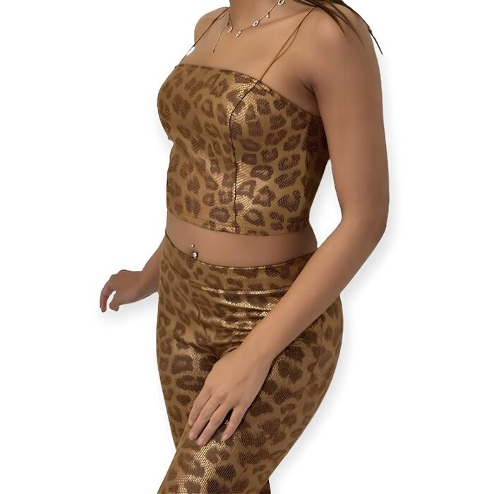 Deza – Tweedelig Set – Flair Broek en Top met Luipaardprint