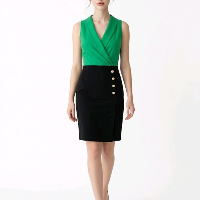 Elara – Elegante Jurk Met V-Hals En Two-Tone Design