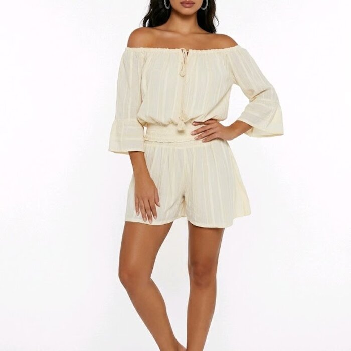 Fiona 2-Delig Set - Korte Broek- Top-Off-shoulder - Ecru