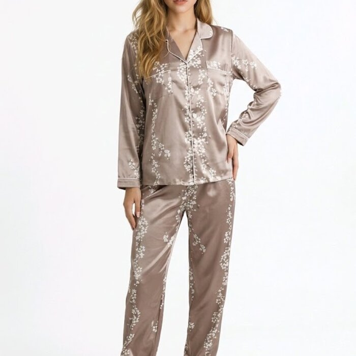 Selena Bloesem | Satijnen Pyjama Set – Champagnekleur