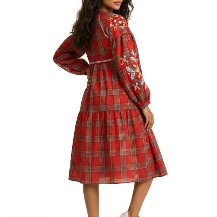 Lotta – Tartan Jurk - Bloemenborduursel