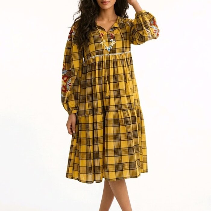 Lotta – Tartan Jurk - Bloemenborduursel