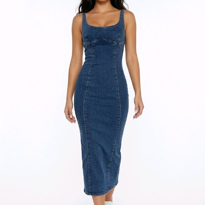 Trendy Denim Maxi Jurk – Slim Fit