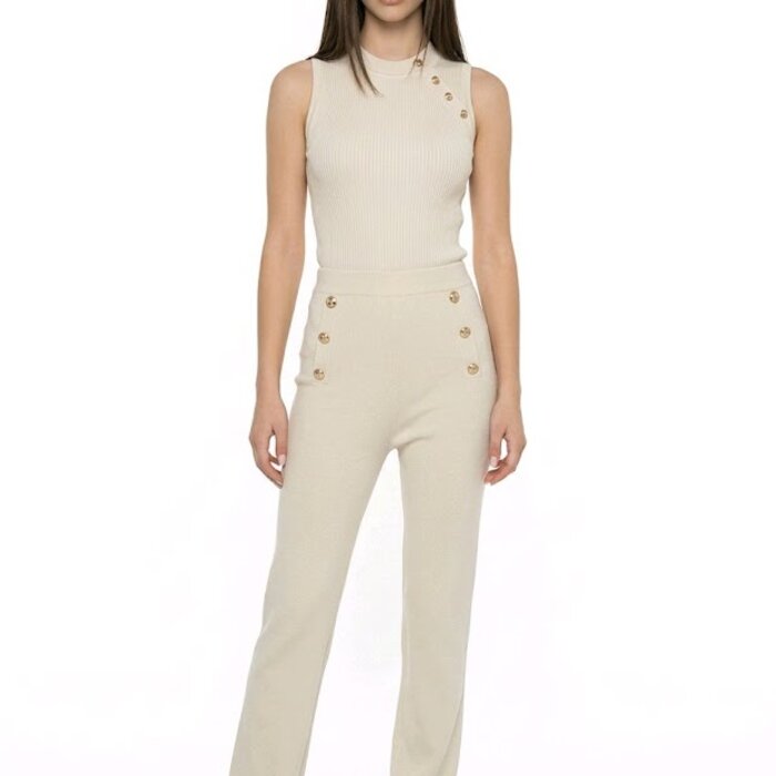 Léa – Tweedelige Set – Rib met Sierknopen & Mouwloze Top