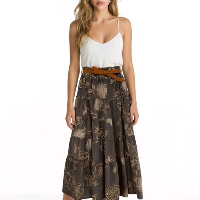 Dames - Lange Rok - Bloemen design - Glitter Fashion