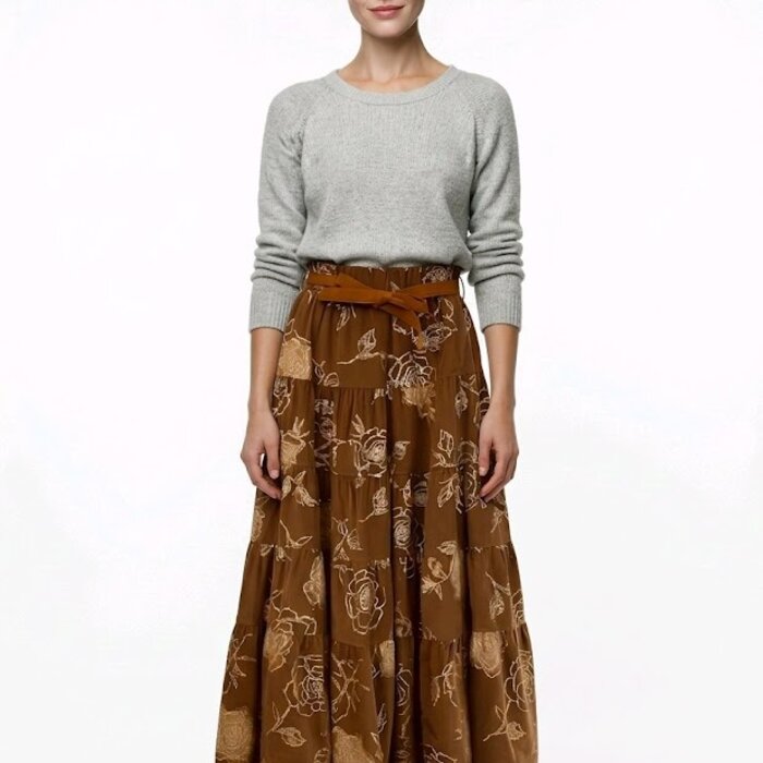 Dames - Lange Rok - Bloemen design - Glitter Fashion