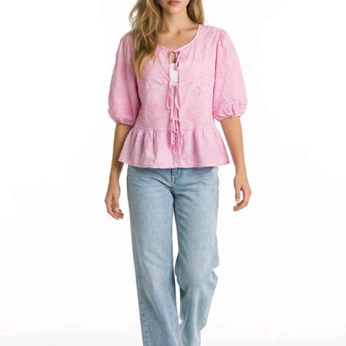 Carmen | Dames Blouse - Broderie Bloemen - Striksluiting