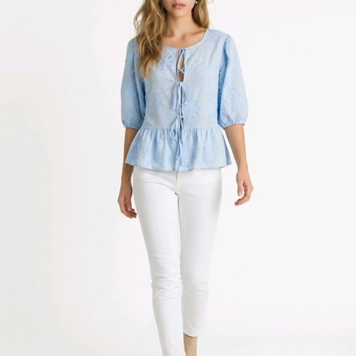 Carmen | Dames Blouse - Broderie Bloemen - Striksluiting