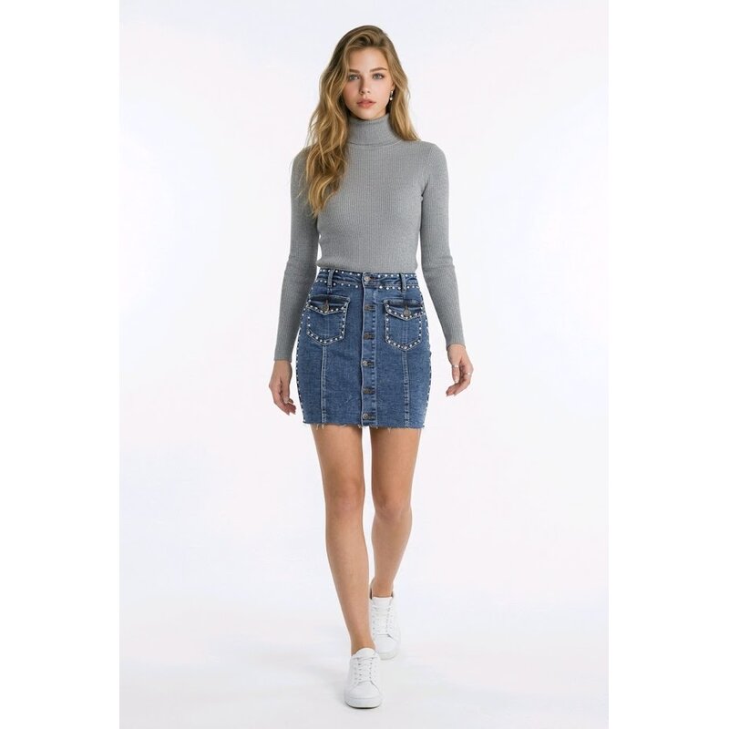 Darelia – Spijkerrok met Studs en Knopensluiting