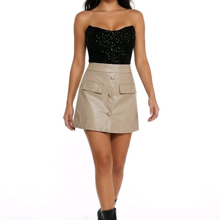 Velina – Elegante Imitatie Leren Skort met Knopen