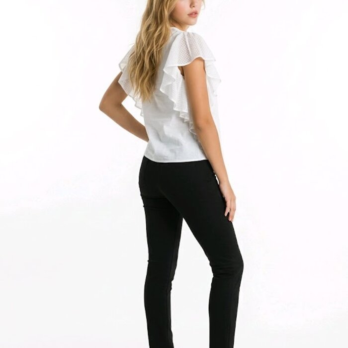 Celestia – Witte Top met Tule Mouwen en Ruffles