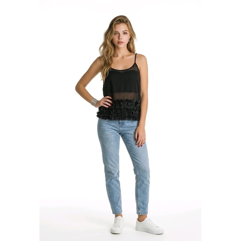 Noiréa – Transparante Top - Tule Bloemen