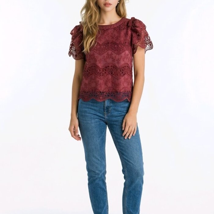 Veloura Top - Kant Pofmouwen