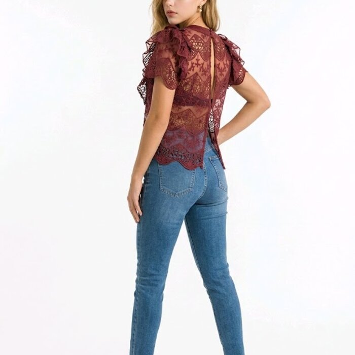 Veloura Top - Kant Pofmouwen