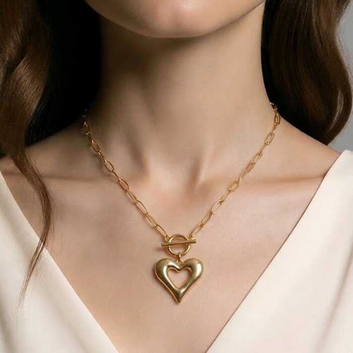 Schakel Hals Ketting - Hart - Hanger - Sieraad