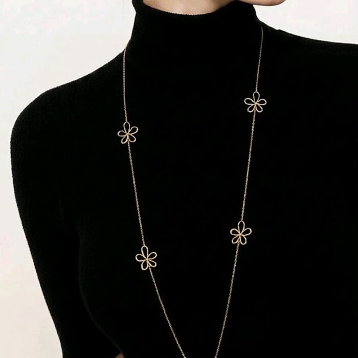 Lange Ketting - Open Bloemen - Goud