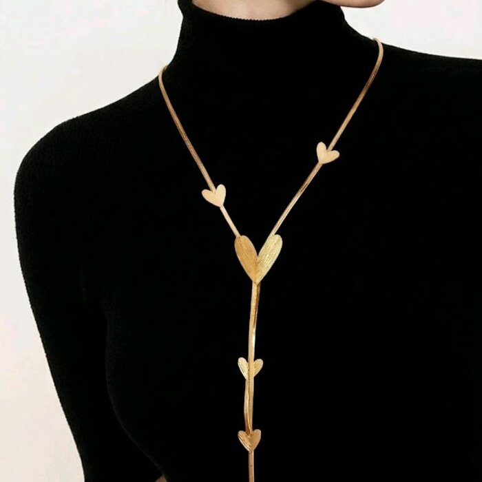 Lange Hals Ketting  - Hart Design - Goud