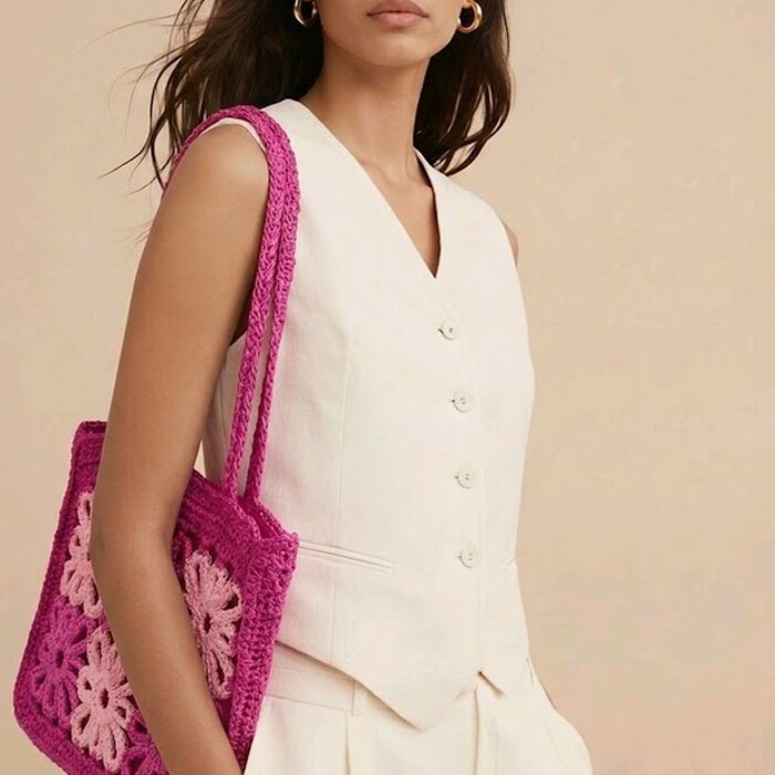 Dames duurzame - Schouder Tas -Bloemen Geweven