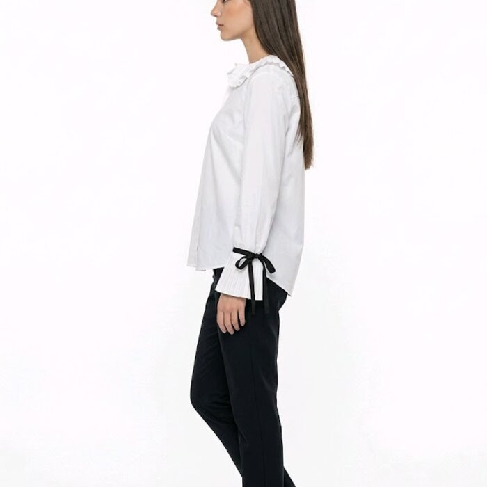 Dames Blouse -Plissédetails - Zwart Satijnen Lint