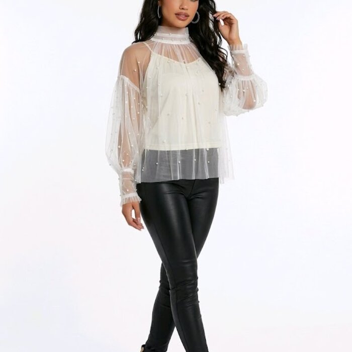 Dames -  Top - Parelstuds - Tule - Glamour