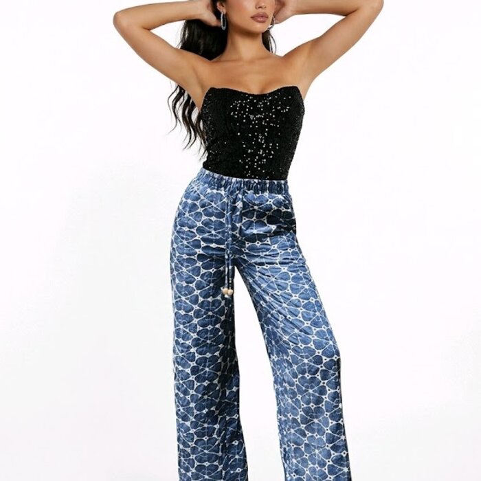 Rosie Denim Look Broek met Borduursels