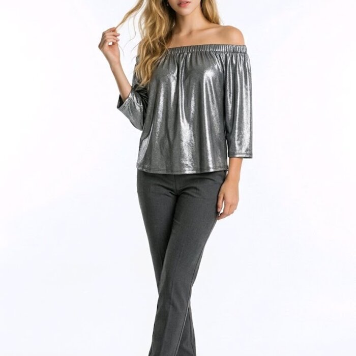 Ziva | Zilveren Dames Boothals Top - Strikdetails