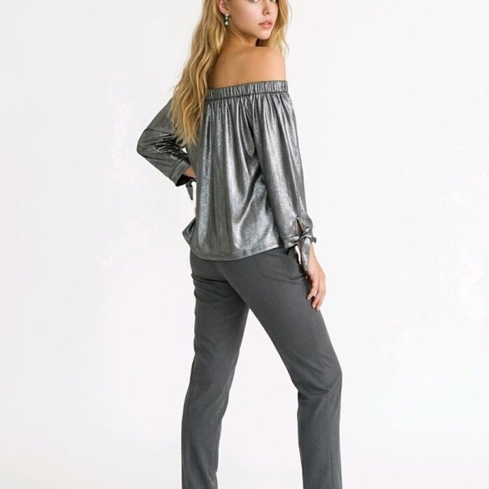 Ziva | Zilveren Dames Boothals Top - Strikdetails